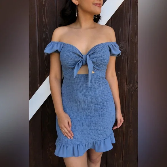 Blush Smocked Tie Knot Mini Dress | NWT - Picture 3 of 11